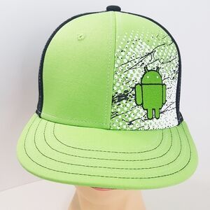 Cap America🌿Android Hat💚Green Black Trucker Cap With Wide Brim